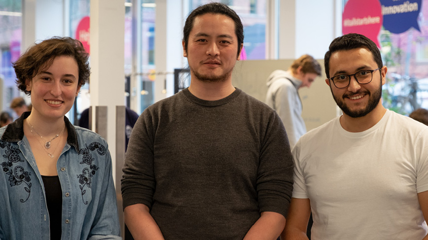 Group photo of Frank Jiang, Elisa Bin, and Mustafa Al-Janabi.