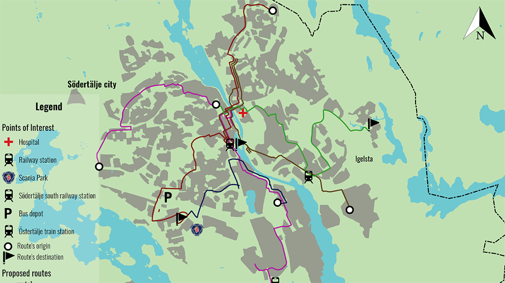 Bus route map of Södertälje