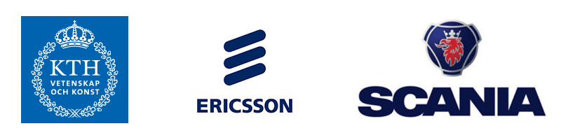 The logotypes of KTH, Ericsson, and Scania